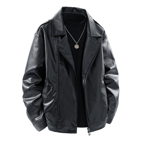 Herren Kunstleder-Überhemdjacke im Biker-Blend mit Reverskragen, Zwei-Wege-Metallreißverschluss & verdeckten Eingrifftaschen Nord Taschen