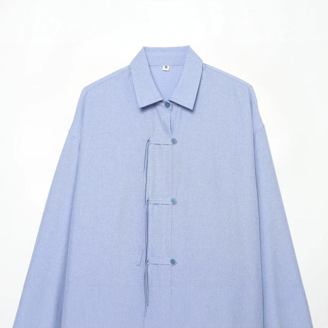 Damen Oversize-Hemdjacke mit Tunnelzug, Zierknotenverschluss und Hemdkragen Nord Taschen