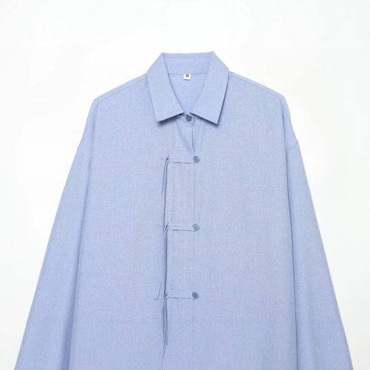 Damen Oversize-Hemdjacke mit Tunnelzug, Zierknotenverschluss und Hemdkragen Nord Taschen
