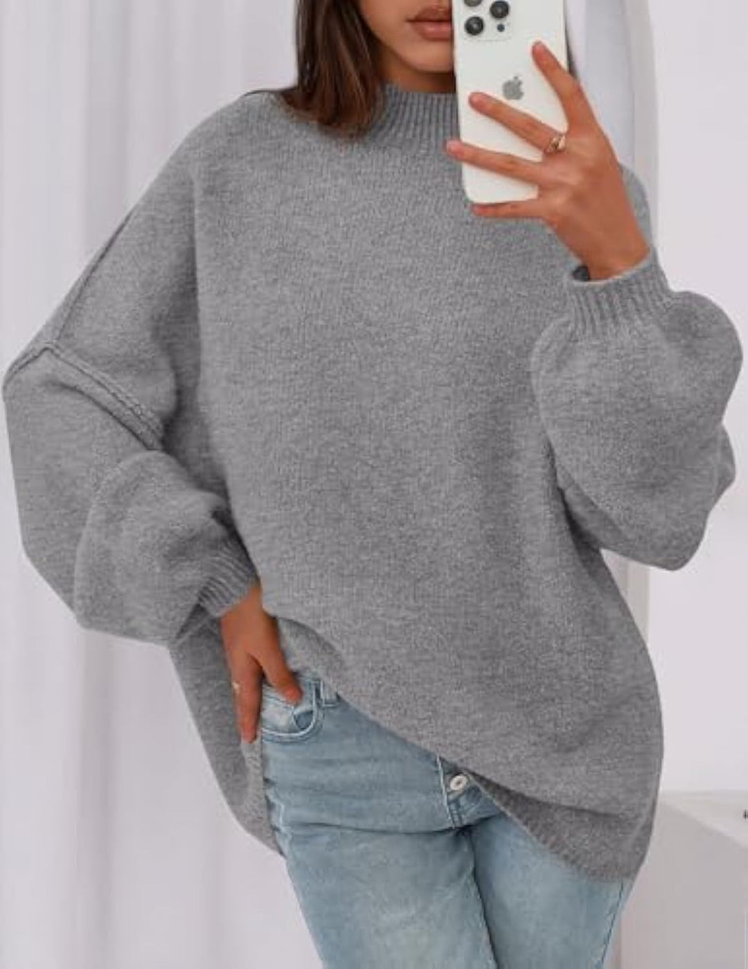 Damen Weicher Oversized Pullover Nord Taschen