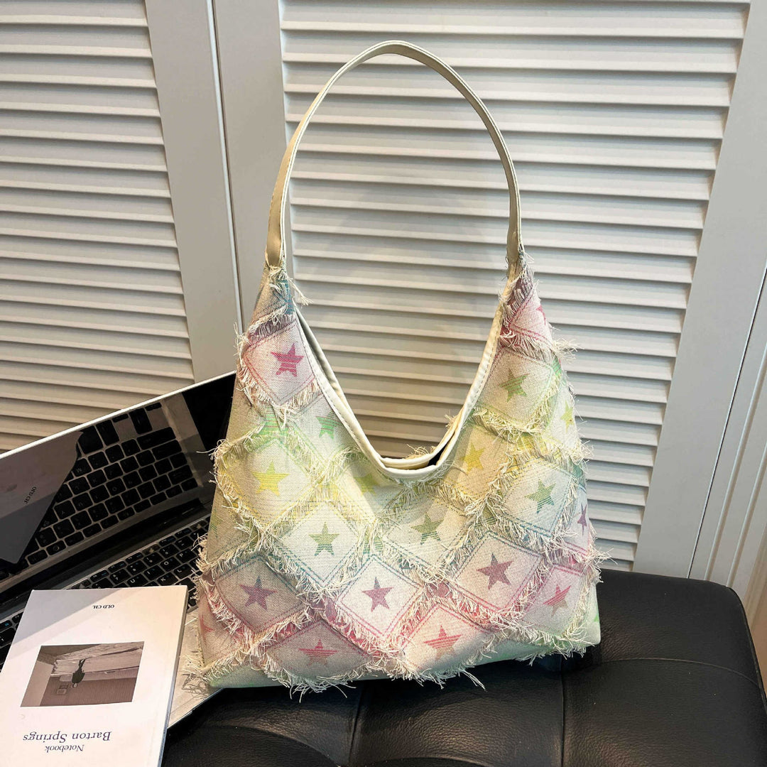 Damen Hobo-Tasche mit buntem Sternenmuster und fransigen Akzenten Nord Taschen