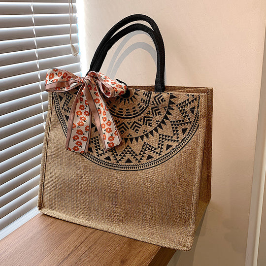 Damen Jute-Tragetasche mit stilvollem Sonnendesign Nord Taschen