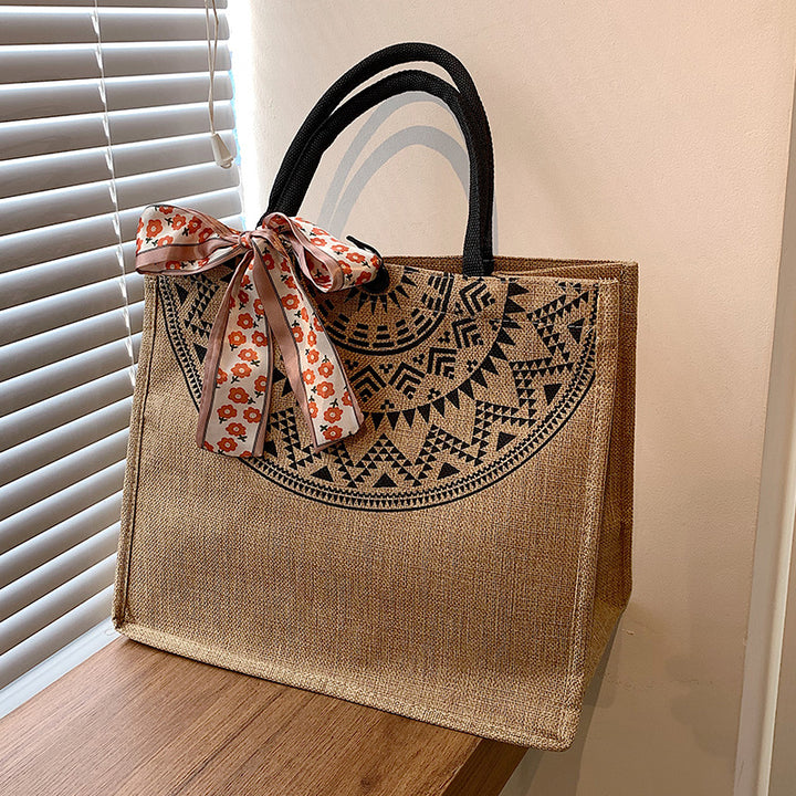 Damen Jute-Tragetasche mit stilvollem Sonnendesign Nord Taschen
