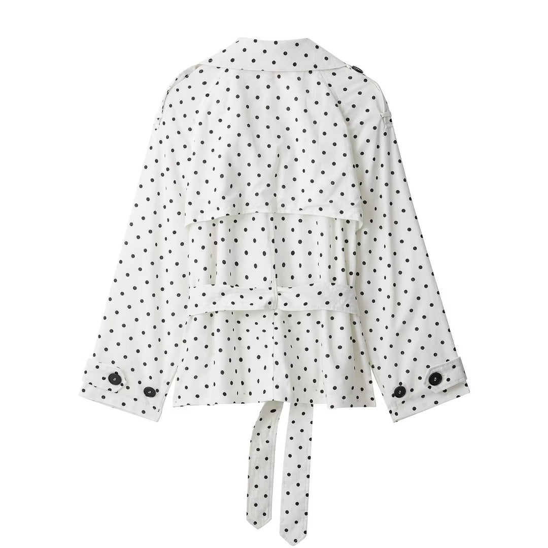Damen Kurz geschnittener Trenchcoat mit Bindegürtel, Doppelreihe und Polka-Dot-Print Nord Taschen