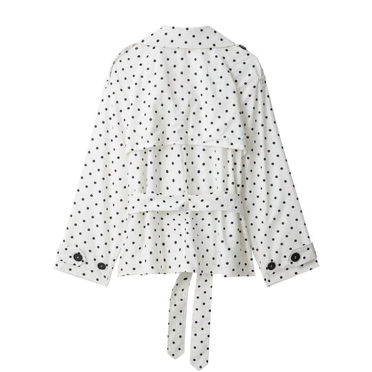 Damen Kurz geschnittener Trenchcoat mit Bindegürtel, Doppelreihe und Polka-Dot-Print Nord Taschen