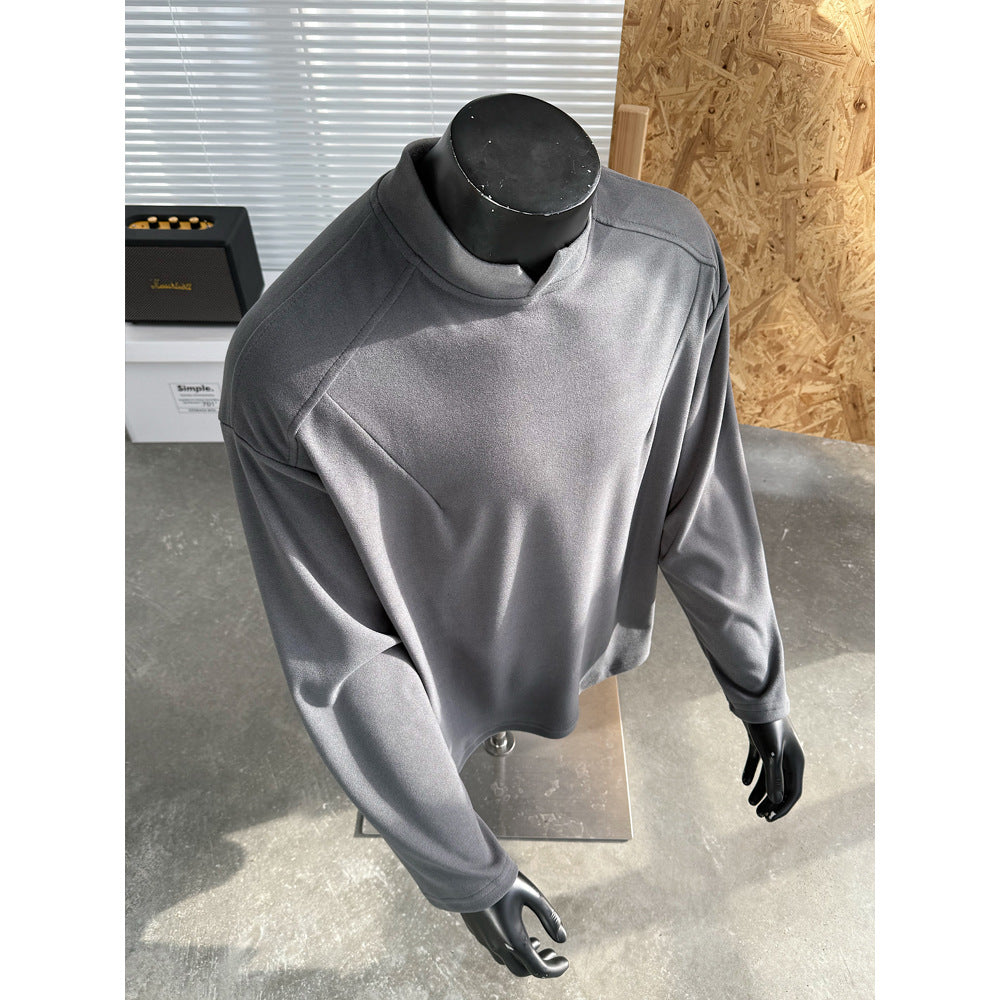 Herren Feines Lockeres Langarm-Sweatshirt mit kurzem Stehkragen und minimalistischer Nahtführung Nord Taschen