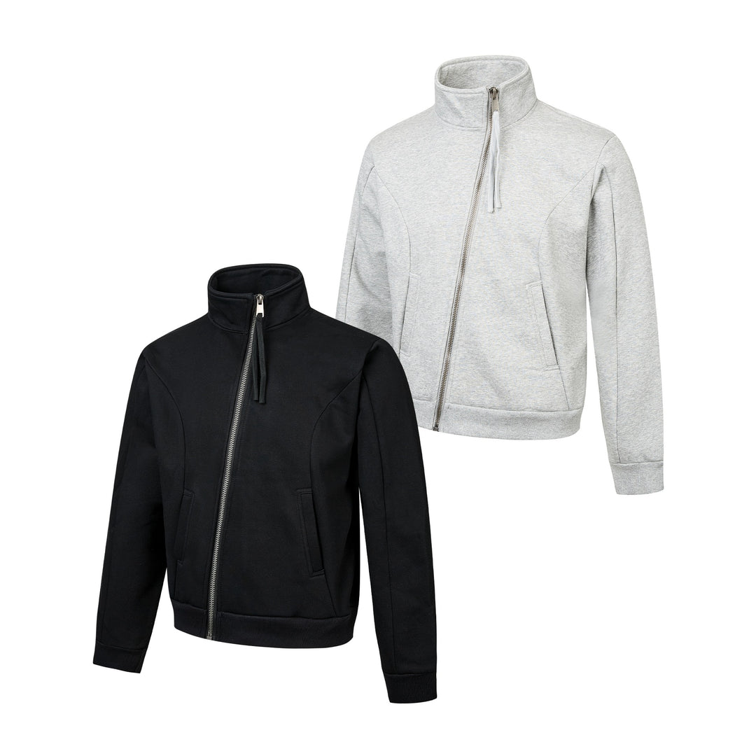 Unisex Kurz geschnittene Sweatjacke mit hohem Stehkragen und asymmetrischem Reißverschluss Nord Taschen