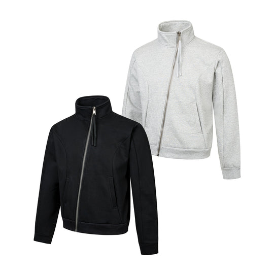 Unisex Kurz geschnittene Sweatjacke mit hohem Stehkragen und asymmetrischem Reißverschluss Nord Taschen