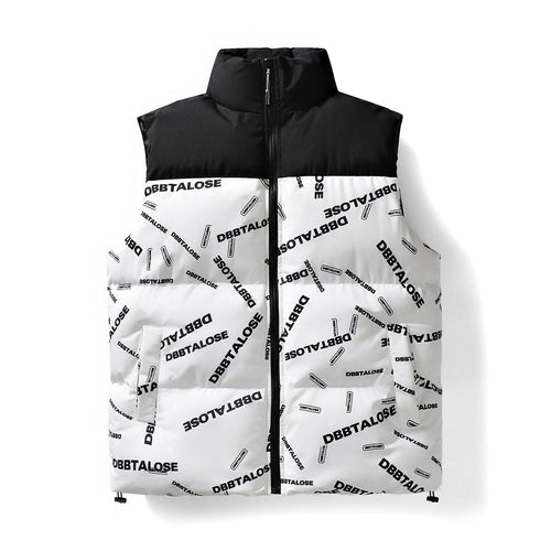 Herren Gepolsterte Steppweste mit hohem Kragen Allover-Logoprint & Kordelzugsaum Nord Taschen