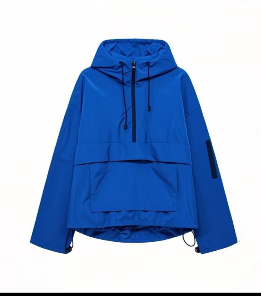 Damen Oversize Windbreaker-Anorak mit Kapuze, Halb-Reißverschluss und Kängurutasche Nord Taschen