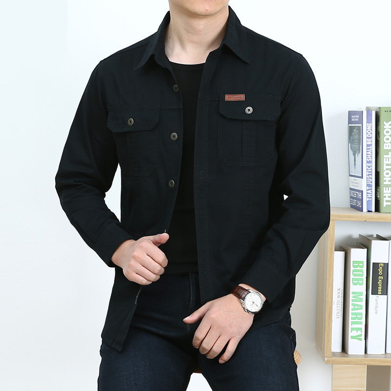 Herren Leichtes Canvas-Overshirt im Utility‑Stil mit Brustpattentaschen und Hemdkragen Nord Taschen