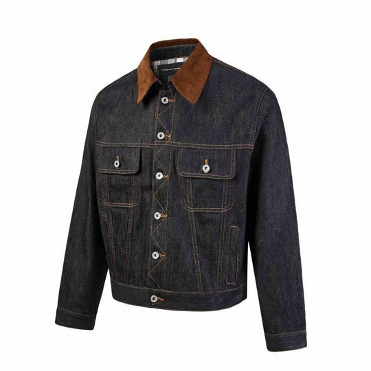 Herren Boxy Denim-Jacke mit Cordkragen und kariertem Futter Nord Taschen