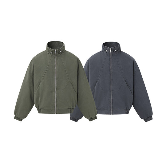 Unisex Boxy-Canvas-Blousonjacke mit hohem Stehkragen, diagonalem Nahtdesign und elastischem Saum Nord Taschen