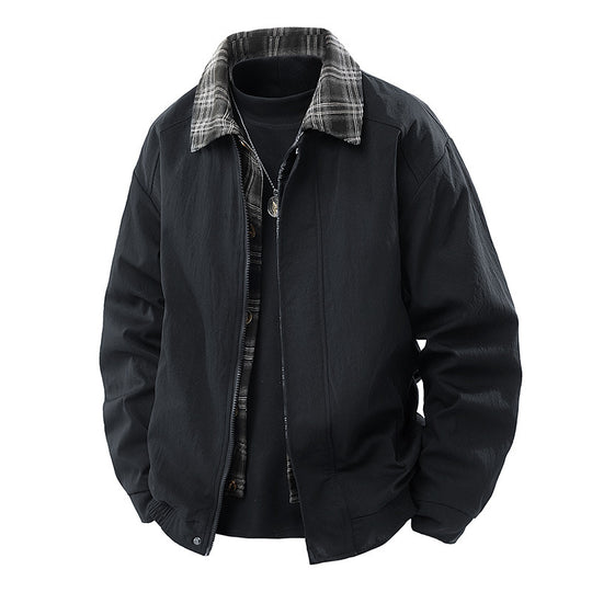 Herren Lässige Layering-Übergangsjacke mit karierter Innenlage und Reißverschluss Nord Taschen