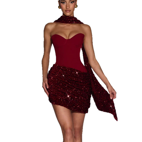 Damen Glamouröses Minikleid mit figurbetontem Bustier-Oberteil und eindrucksvollem Paillettenrock Nord Taschen