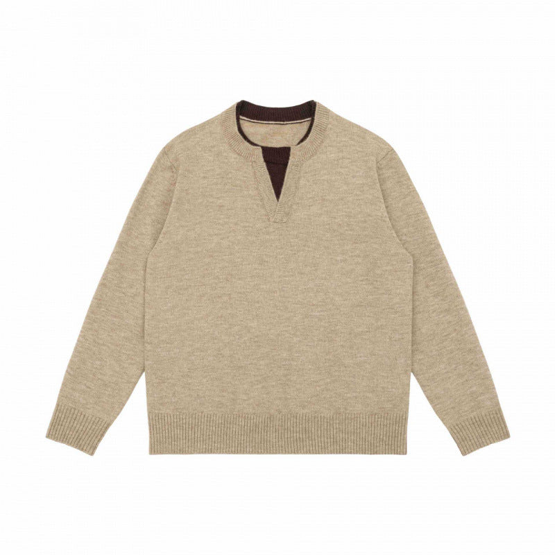 Unisex Mélange-Strickpullover mit Halbhals-V-Schlitz und kontrastiertem Innenbund Nord Taschen