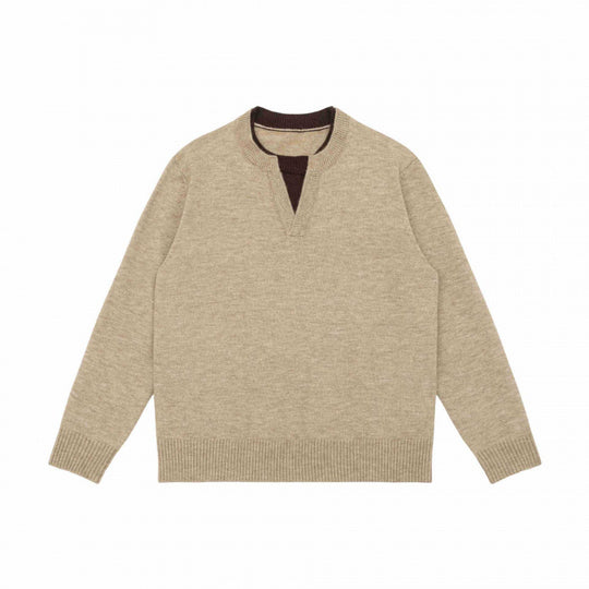 Unisex Mélange-Strickpullover mit Halbhals-V-Schlitz und kontrastiertem Innenbund Nord Taschen