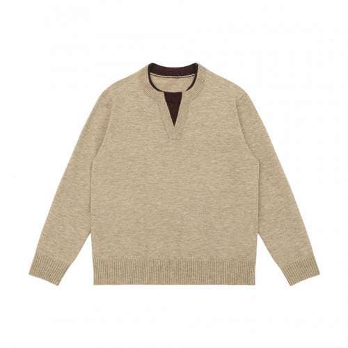 Unisex Mélange-Strickpullover mit Halbhals-V-Schlitz und kontrastiertem Innenbund Nord Taschen