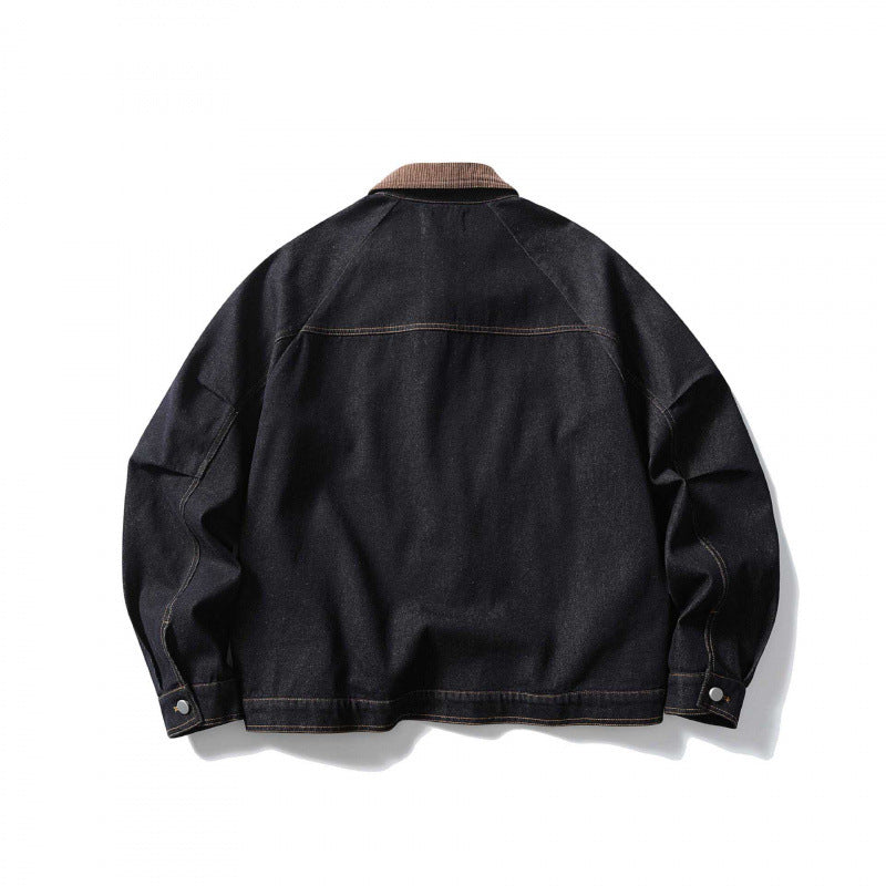 Unisex Boxy-Jeansjacke mit Cordkragen, kontrastierenden Ziernähten und Druckknopfleiste Nord Taschen