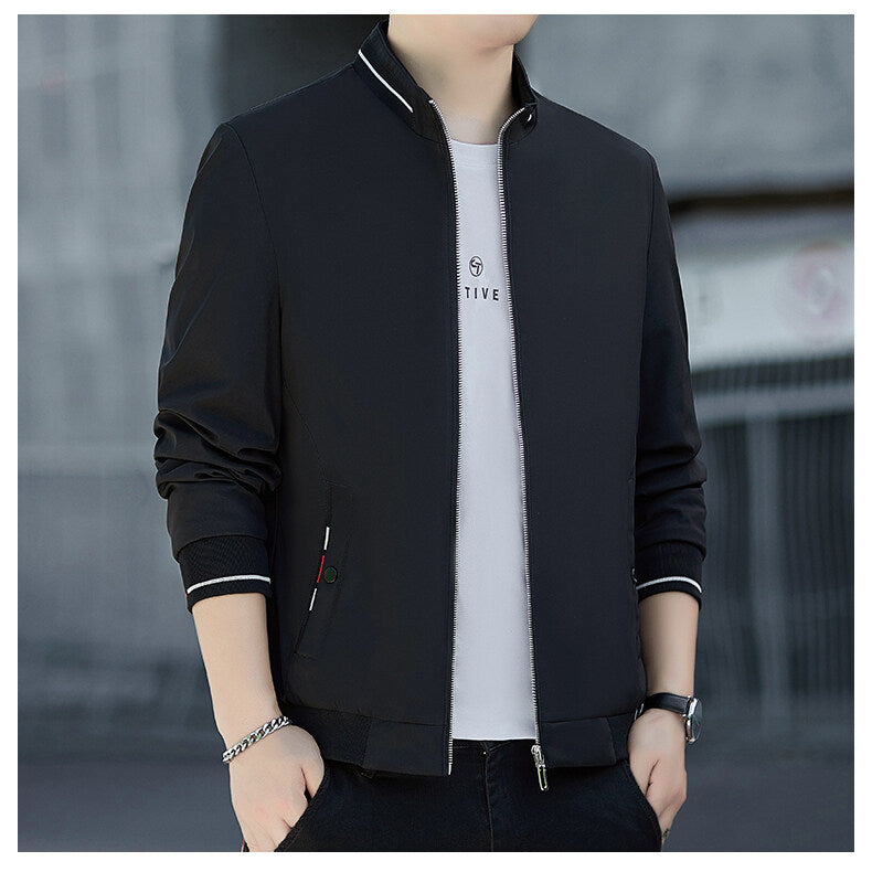 Herren Minimalistische Softshell-Bomberjacke mit Stehkragen und Kontraststreifen-Bündchen Nord Taschen