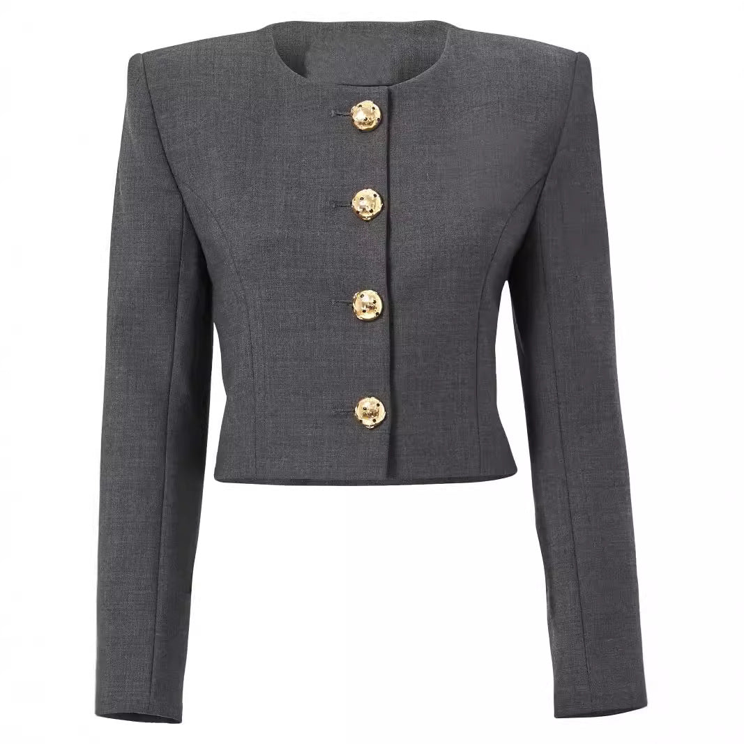 Damen Zweiteiliger Tailoring-Anzug Kurzblazer mit markanter Schulter und hochtaillierter Palazzohose Nord Taschen