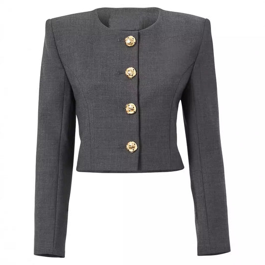 Damen Zweiteiliger Tailoring-Anzug Kurzblazer mit markanter Schulter und hochtaillierter Palazzohose Nord Taschen