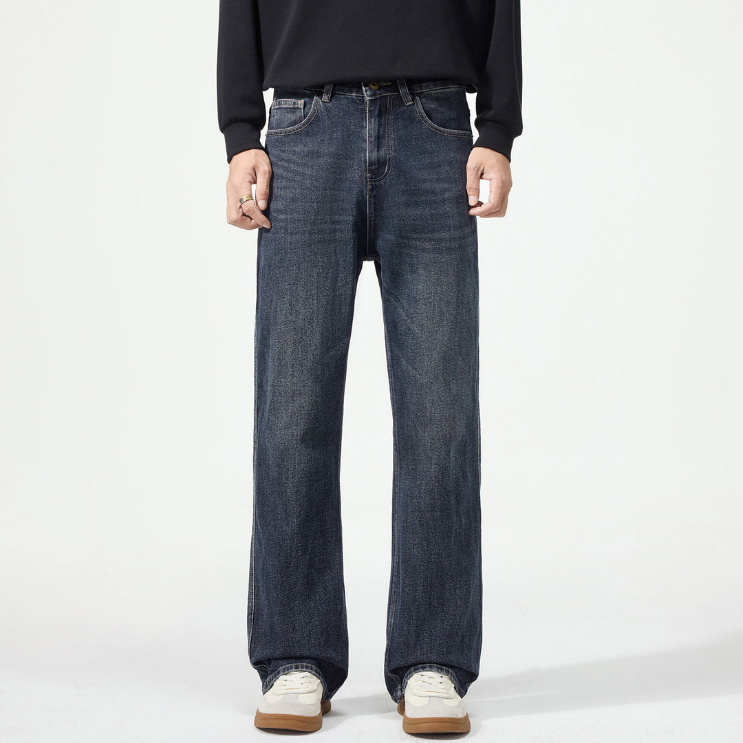 Herren Weitgeschnittene Denimjeans mit mittlerer Leibhöhe und Used-Optik Nord Taschen