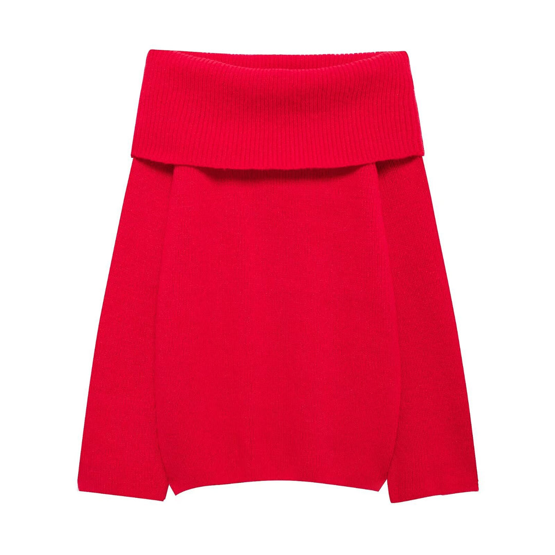 Damen Grobstrick-Oversize-Pullover mit weitem Umschlagkragen Nord Taschen