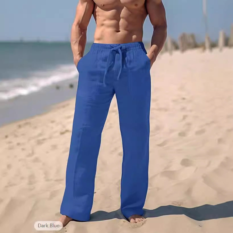 Herren gerade geschnittene Leinen-Loungehose mit Kordelzug, tiefen Eingrifftaschen und atmungsaktiver Struktur Nord Taschen
