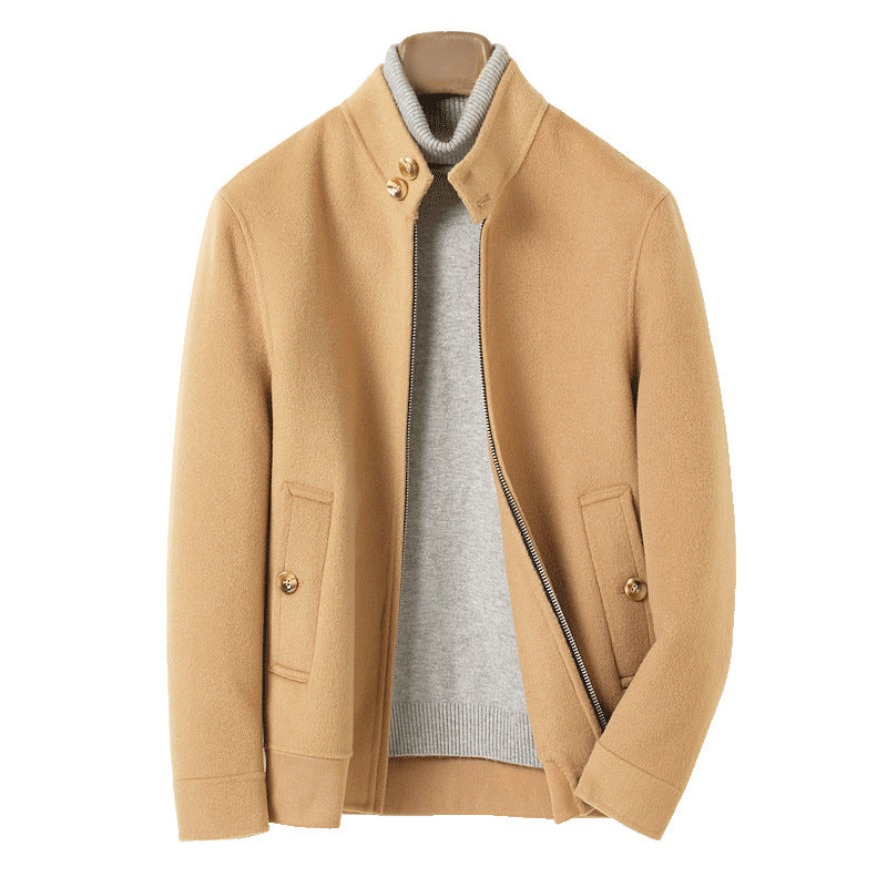 Herren Moderner Wollmix-Blouson mit hohem Stehkragen, verdecktem Reißverschluss und geknöpften Eingrifftaschen Nord Taschen