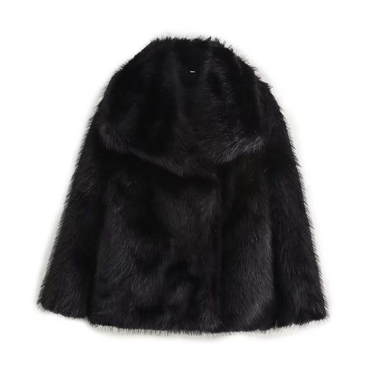 Damen Kurz geschnittener Faux-Fur-Mantel mit voluminösem Schalkragen und geradem Schnitt Nord Taschen