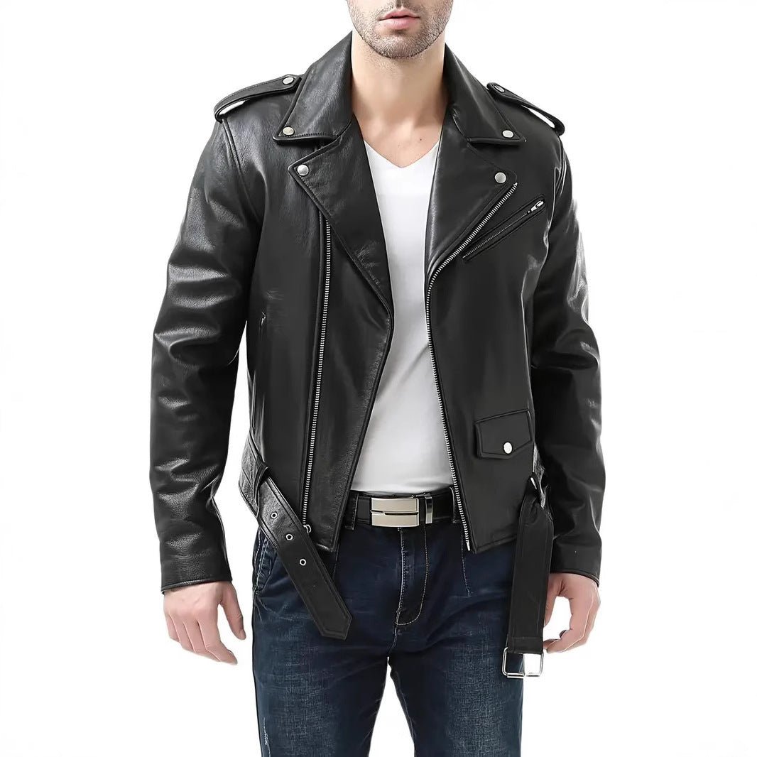 Herren Bikerlederjacke mit Taschen