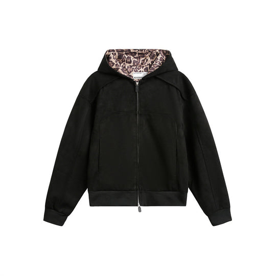 Damen Oversize-Kapuzen-Sweatjacke mit Reißverschluss und gefütterter Leoparden-Kapuze Nord Taschen