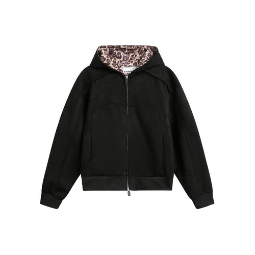 Damen Oversize-Kapuzen-Sweatjacke mit Reißverschluss und gefütterter Leoparden-Kapuze Nord Taschen