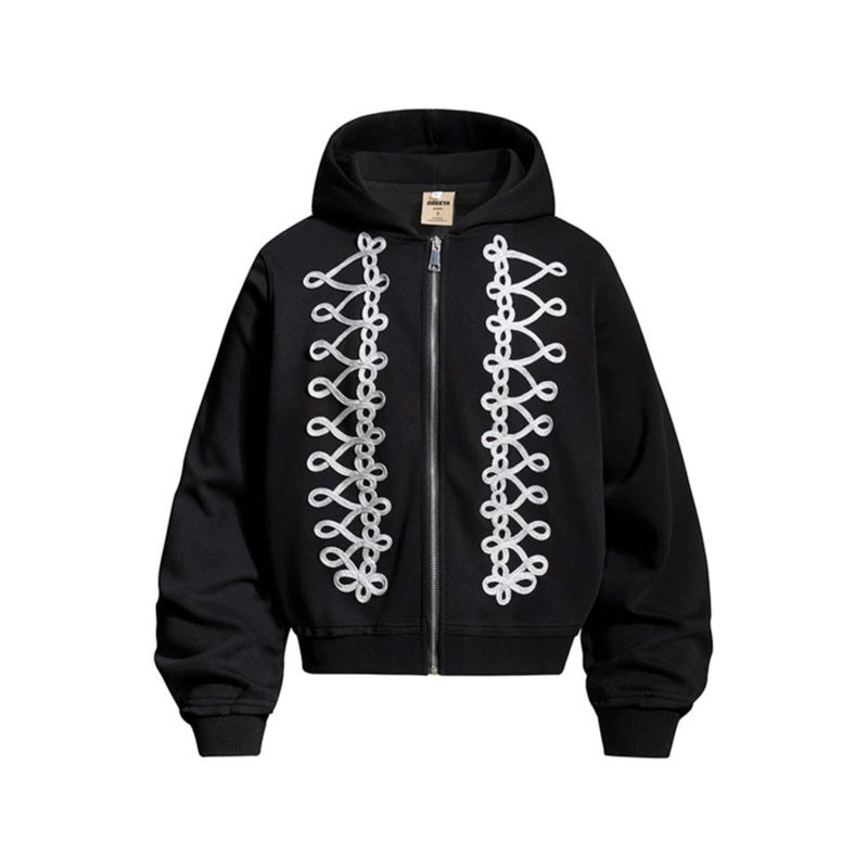 Damen Kapuzen-Sweatjacke mit dekorischer Frogging-Stickerei und durchgehendem Reißverschluss Nord Taschen