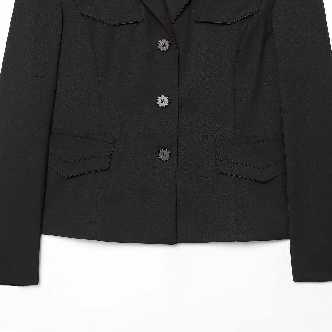 Damen Cropped Military-inspirierter Kurzblazer mit Schulterpatten und Pattentaschen Nord Taschen