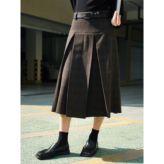Damen Weite Karierte Culotte‑Hose mit hoher Taille, Bundfalten und fließender Wolloptik Nord Taschen