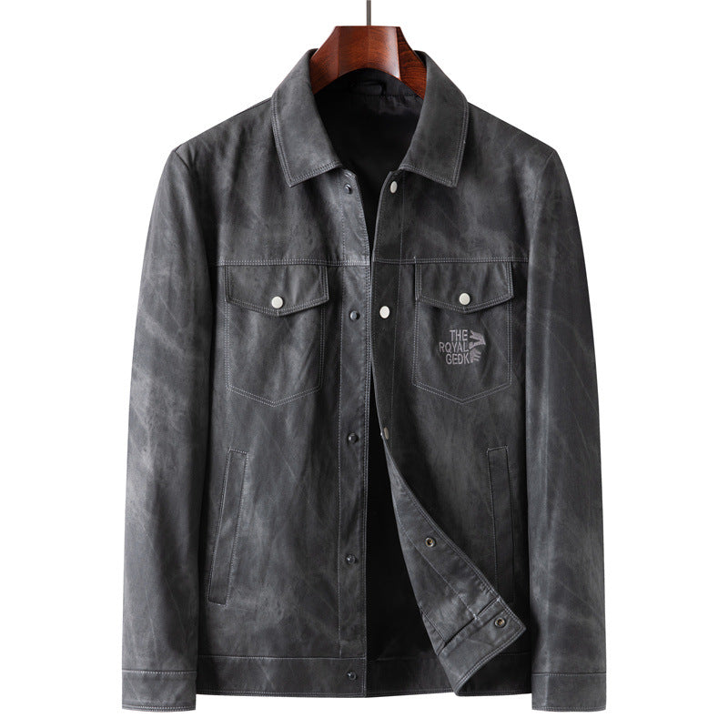Herren Velourslederoptik-Truckerjacke mit Hemdkragen und Pattentaschen Nord Taschen