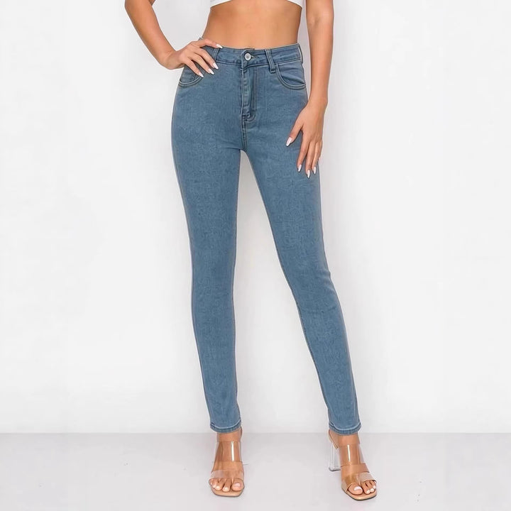 Damen hochgeschnittene Skinny-Jeans mit figurformendem Stretch und knöchellanger Passform Nord Taschen