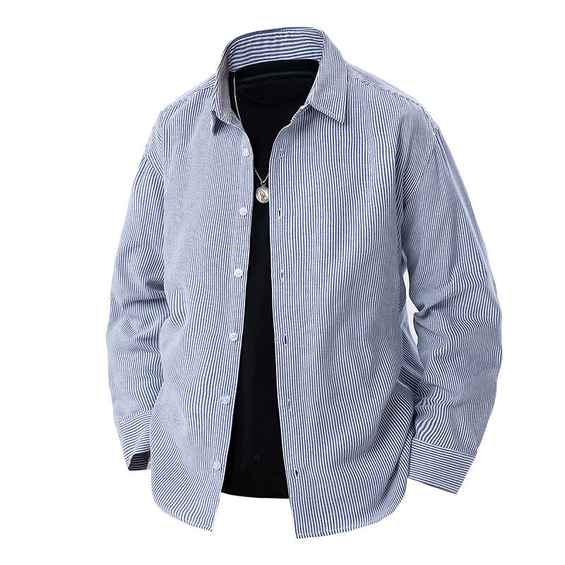 Herren gestreiftes Overshirt-Hemd mit lockerer Passform und Kentkragen Nord Taschen