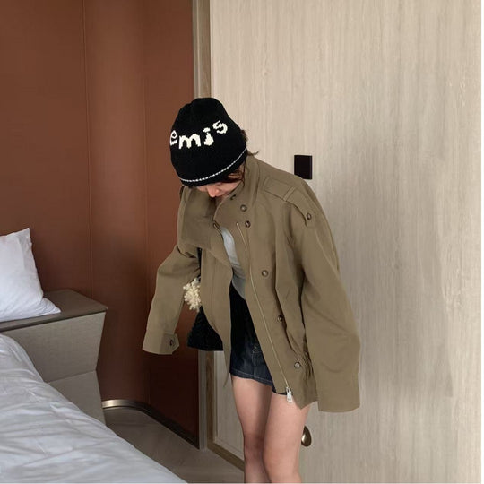 Damen Kurzjacke mit Kordelzug‑Taille, Oversize‑Ärmeln und verdeckter Reißverschluss Nord Taschen