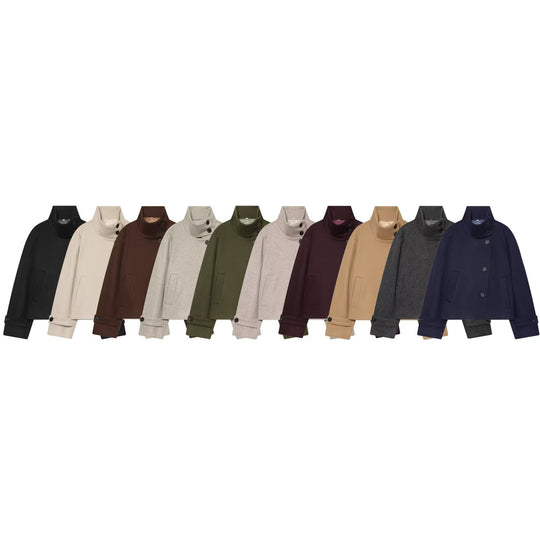 Damen Cropped Wollblouson‑Mantel mit hohem Stehkragen und Knopfblende Nord Taschen