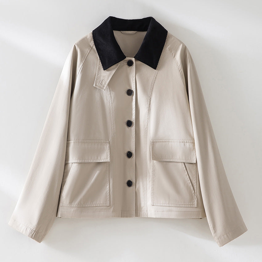 Damen Kurzjacke mit Cordkragen und aufgesetzten Taschen Nord Taschen