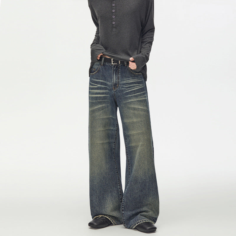 Damen Extraweite Vintage-inspirierte Palazzodenim mit tiefem Schritt und geprägten Falten Nord Taschen