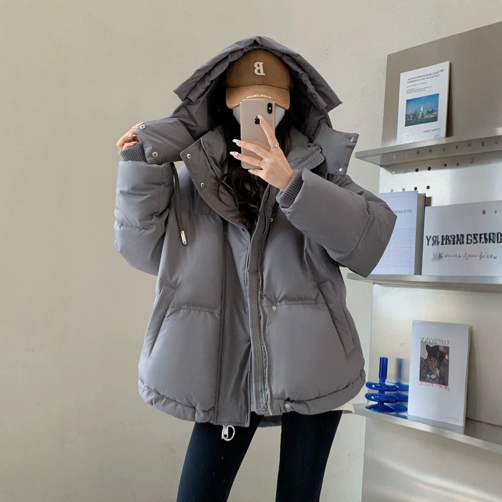 Damen nan oversized gesteppte Kurzjacke mit Kapuze, winddichter Fütterung und übergroßem Kragen Nord Taschen
