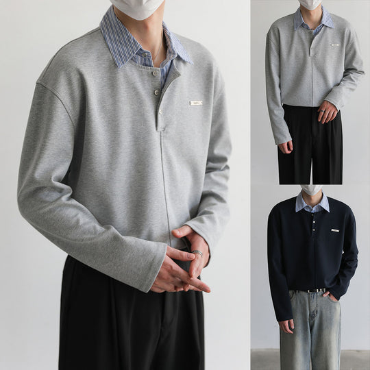 Herren Lässiges Poloshirt mit Langarm und Knopfleiste Nord Taschen