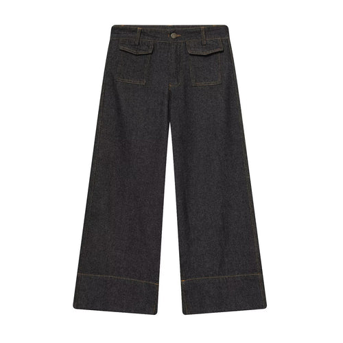 Damen Weite Cropped-Jeanshose mit hoher Taille, aufgesetzten Klappentaschen und breitem Saum Nord Taschen