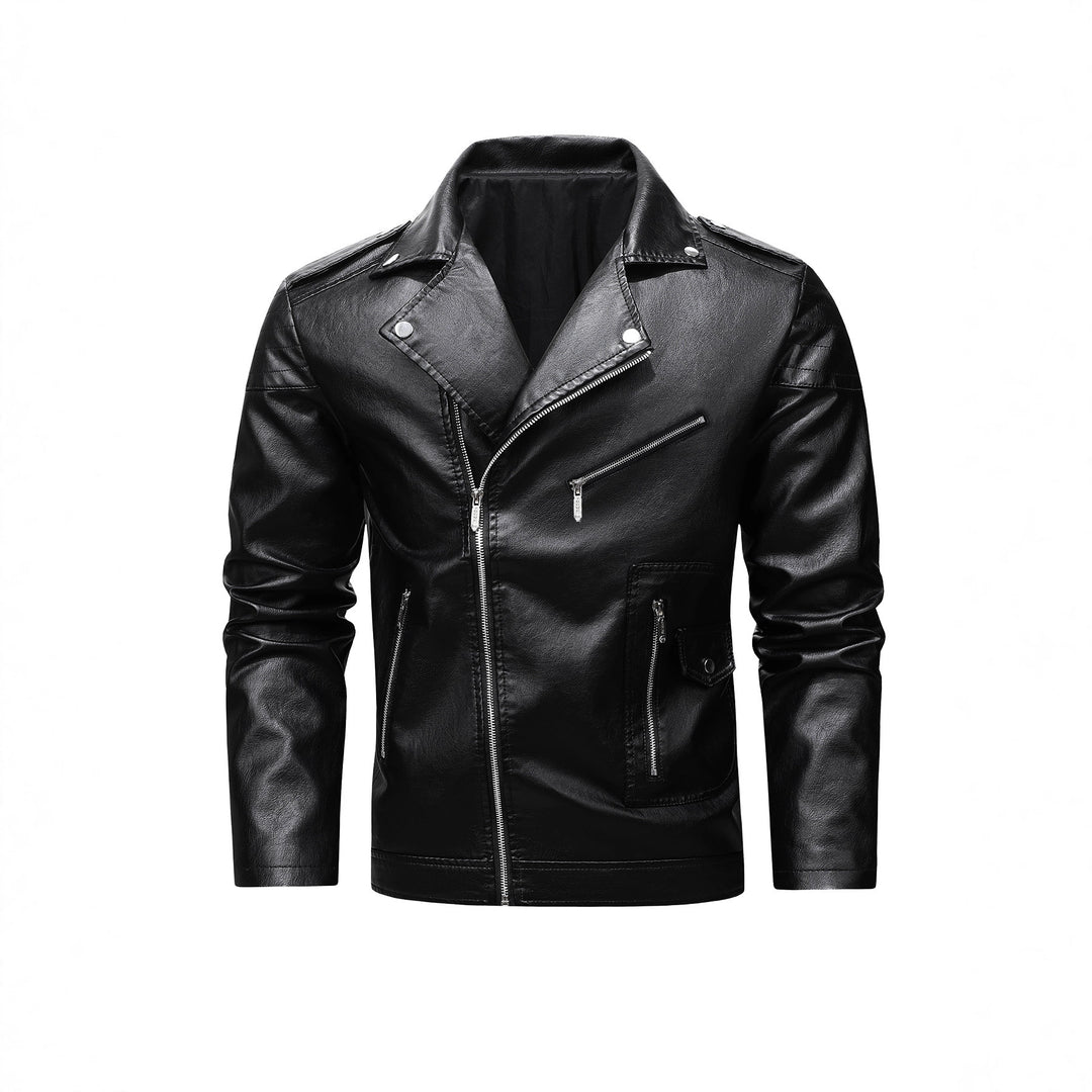 Herren Bikerjacke aus Kunstleder mit asymmetrischem Reißverschluss und gesteppter Schulterpartie Nord Taschen