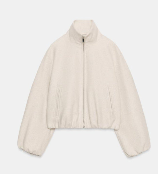 Damen Cropped‑Fleece‑Bomberjacke mit Stehkragen, balligen Ärmeln und elastischem Saum Nord Taschen