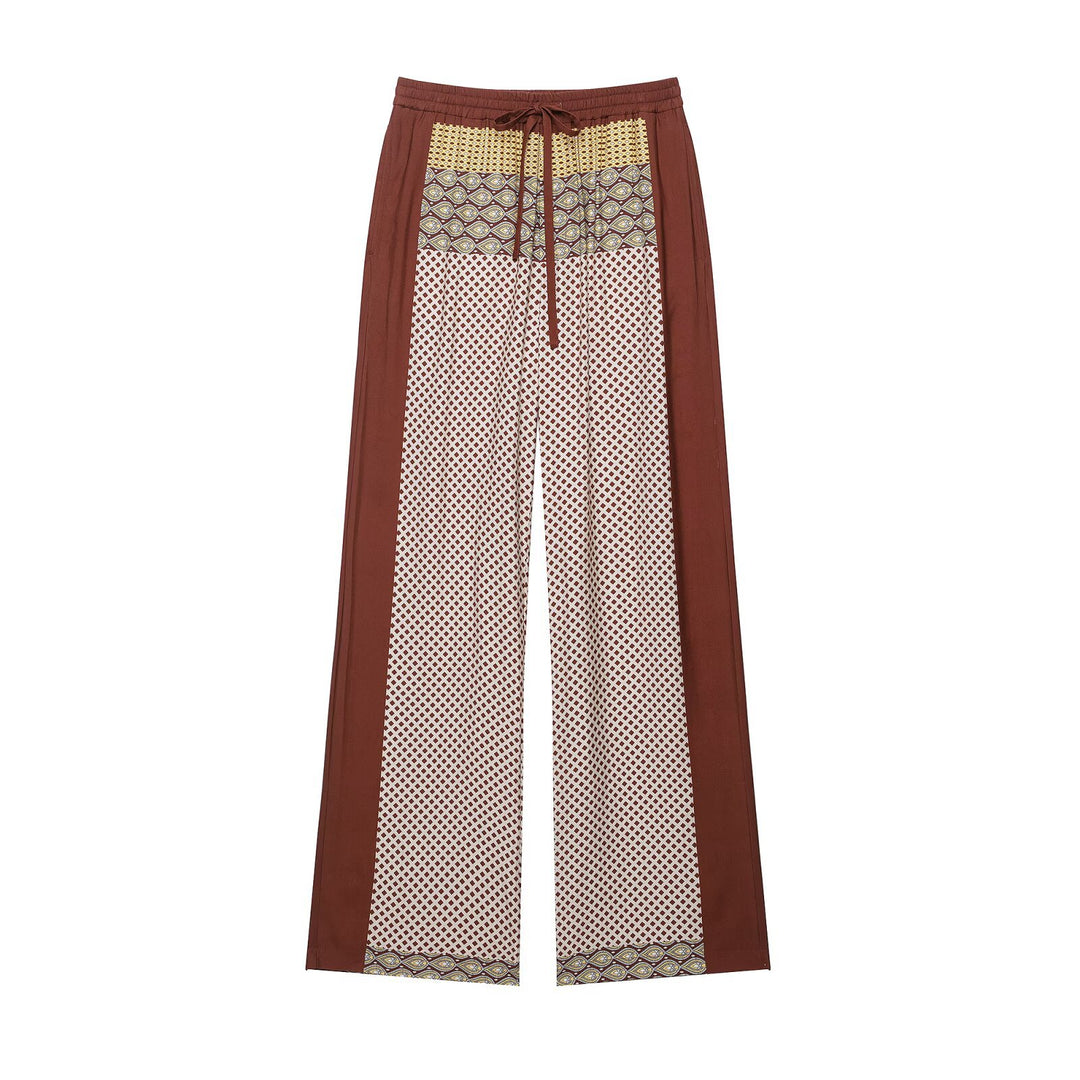 Damen Weite Palazzo‑Hose mit Print‑Einsätzen, Tunnelzugbund und Seitenpaspeln Nord Taschen
